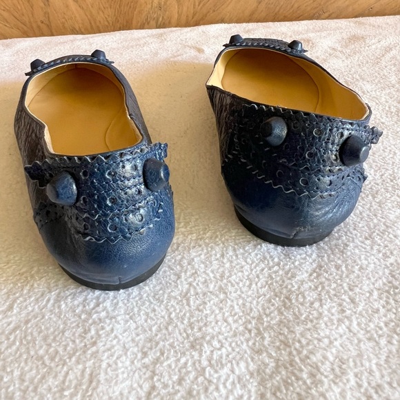 AUTH Balenciaga Blue Leather Arena Brogue-Trim Ballerina Flats Sz 37 - Picture 6 of 8